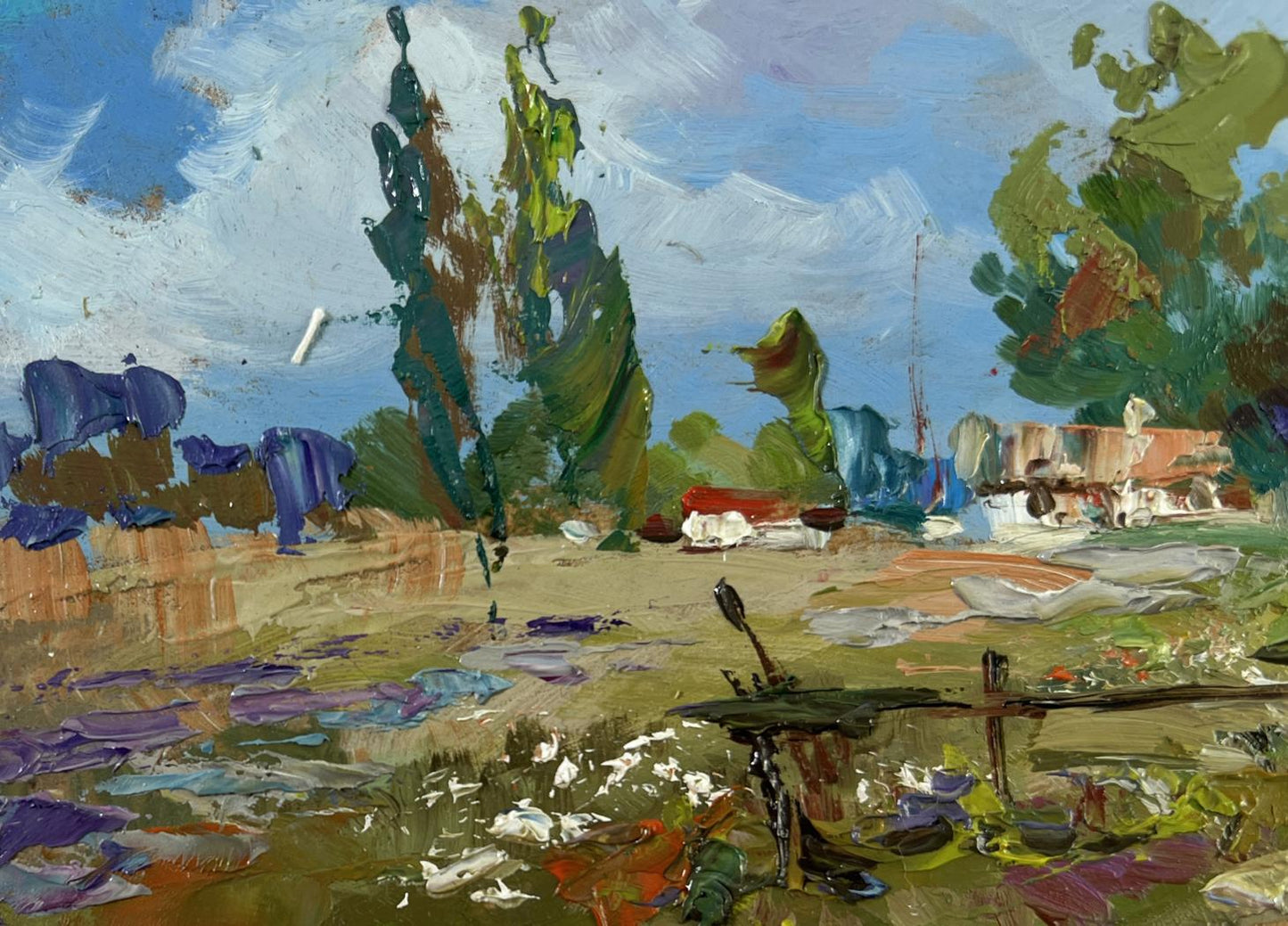 Impasto landscape oil painting Past the outer houses by Yuriy Suprunchuk