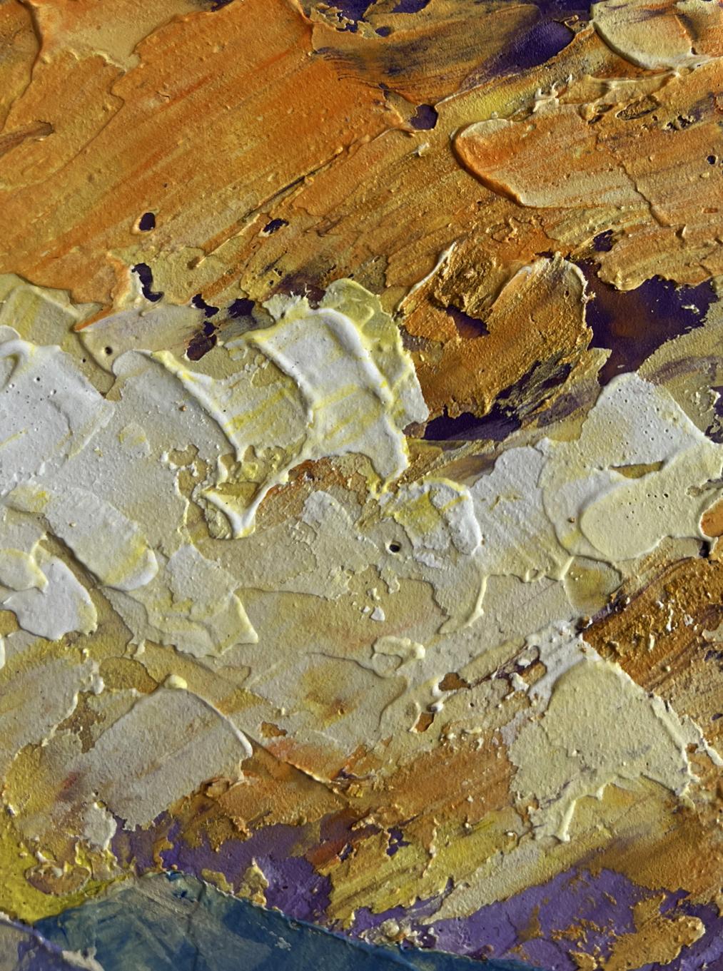 Oil painting Yellow clouds in a mountain valley V. Zadorozhnya textured impasto