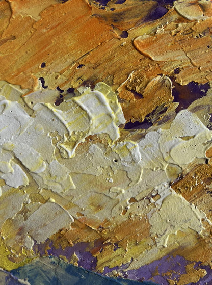Oil painting Yellow clouds in a mountain valley V. Zadorozhnya textured impasto
