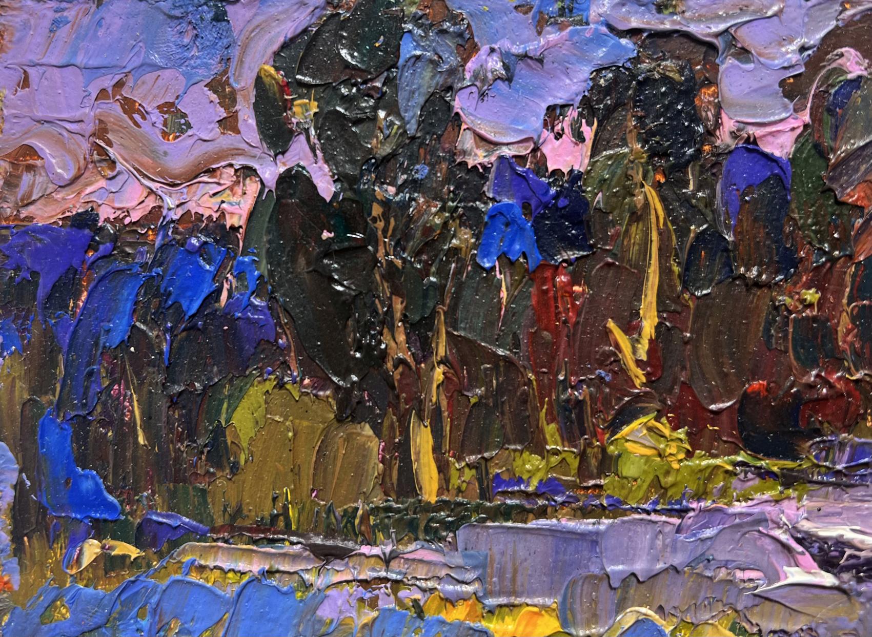 Oil painting In the evening by the lake and field by Oleksiy Ivanyuk