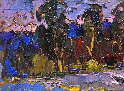 Oil painting In the evening by the lake and field by Oleksiy Ivanyuk