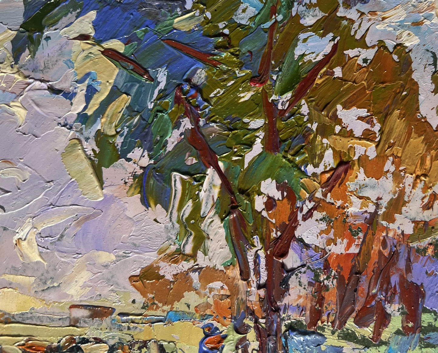 Textured impressionistic oil painting of shepherd in field by Oleksiy Ivanyuk