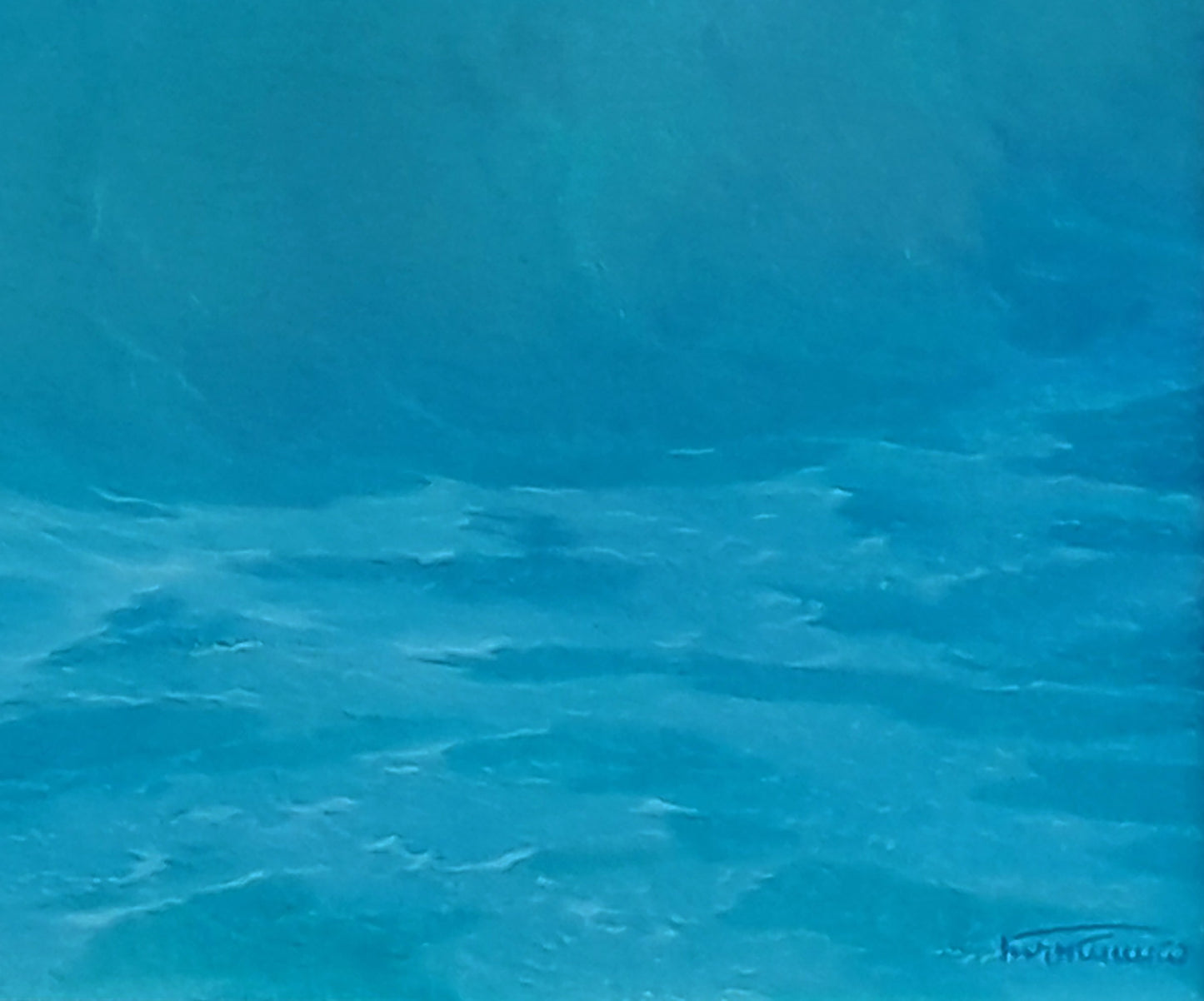 Translucent blue textured sea waves oil painting by Vasily Korkishko