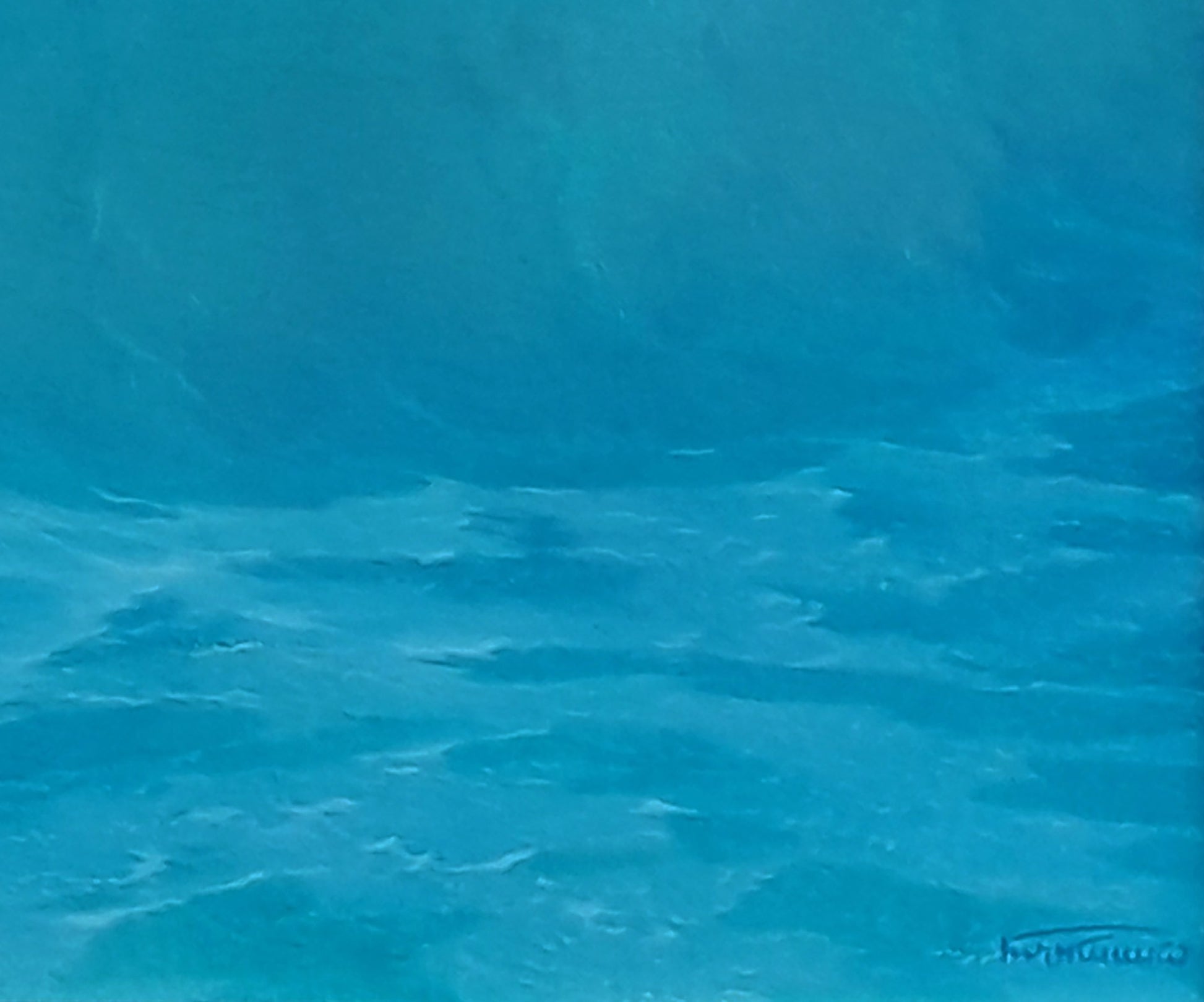 Translucent blue textured sea waves oil painting by Vasily Korkishko