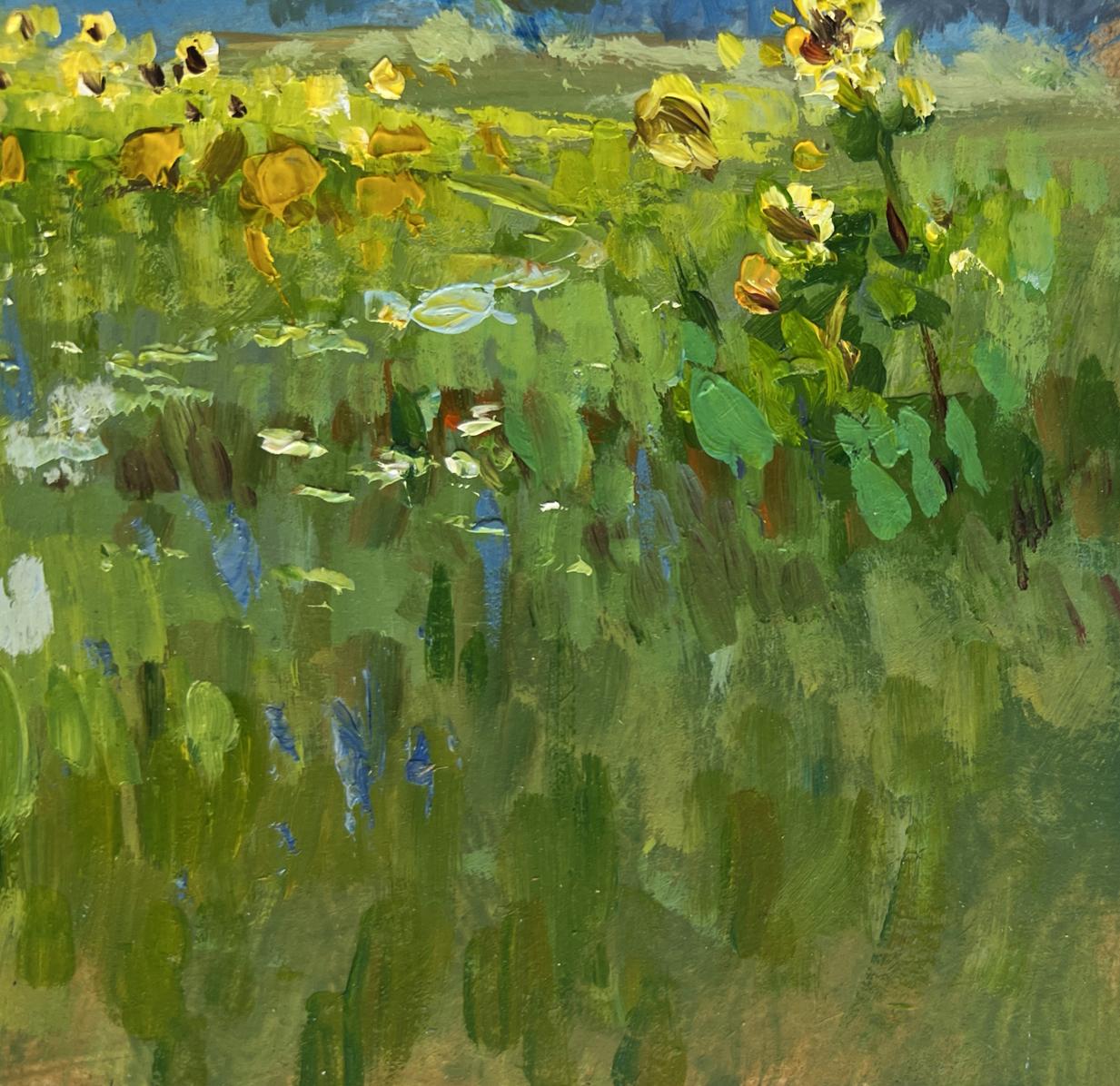 Vibrant impressionist oil painting of sunflower fields by Yuriy Suprunchuk