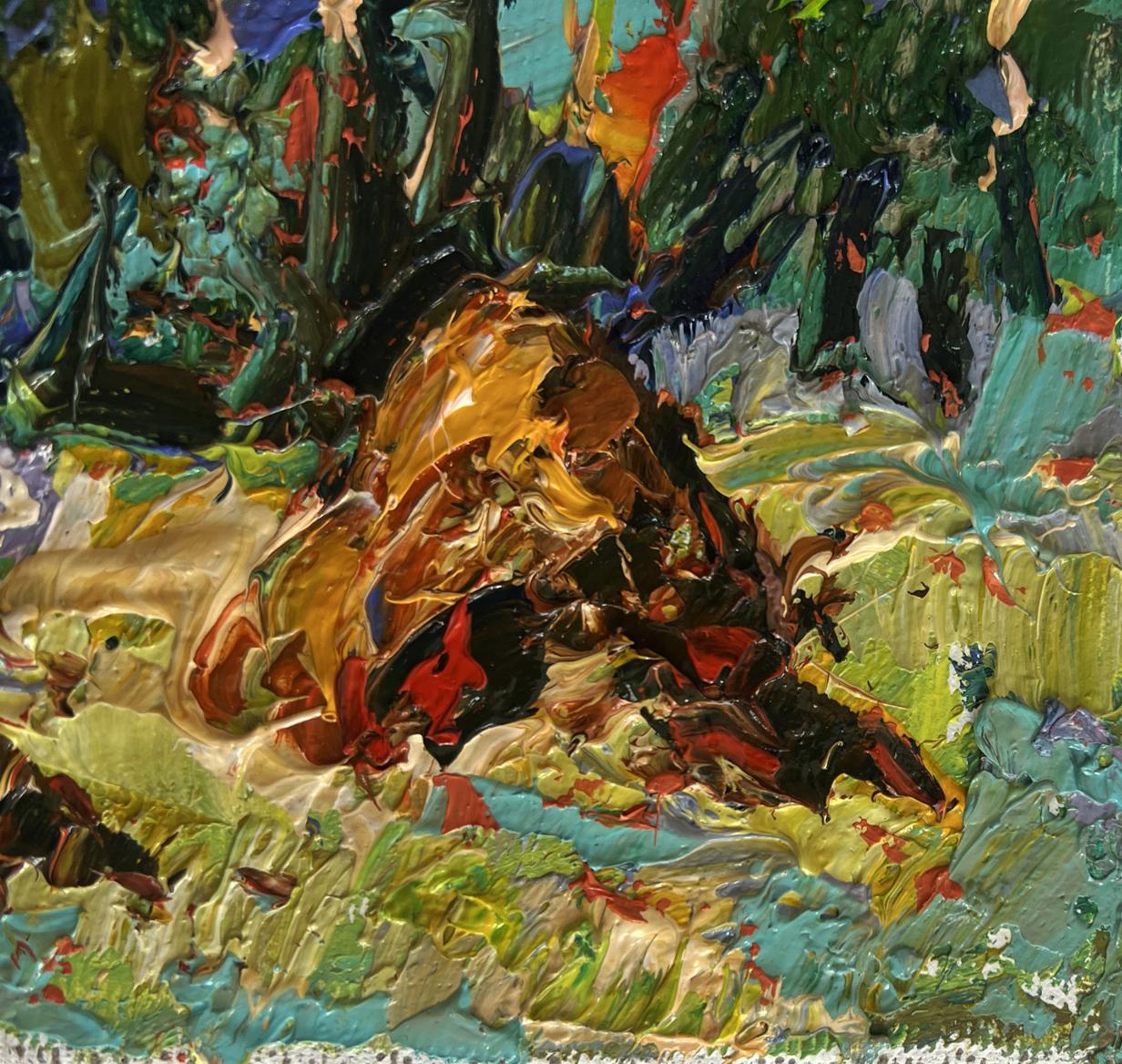Vibrant impressionist oil painting Haystacks in the field by Oleksiy Ivanyuk