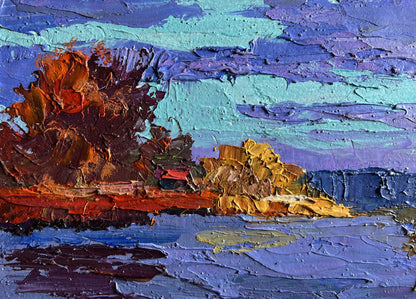 Oil painting Evening on the river by Boris Serdyuk vibrant impasto landscape