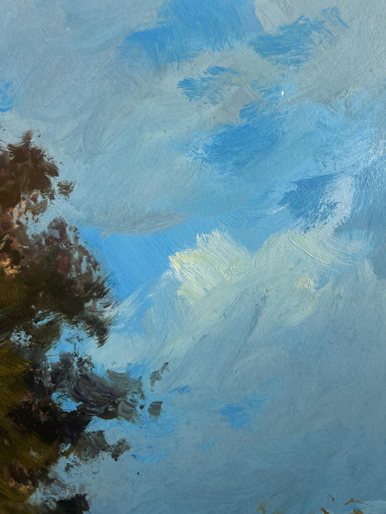 Oil painting Admire the summer forest by Yuriy Suprunchuk with blue cloudy sky