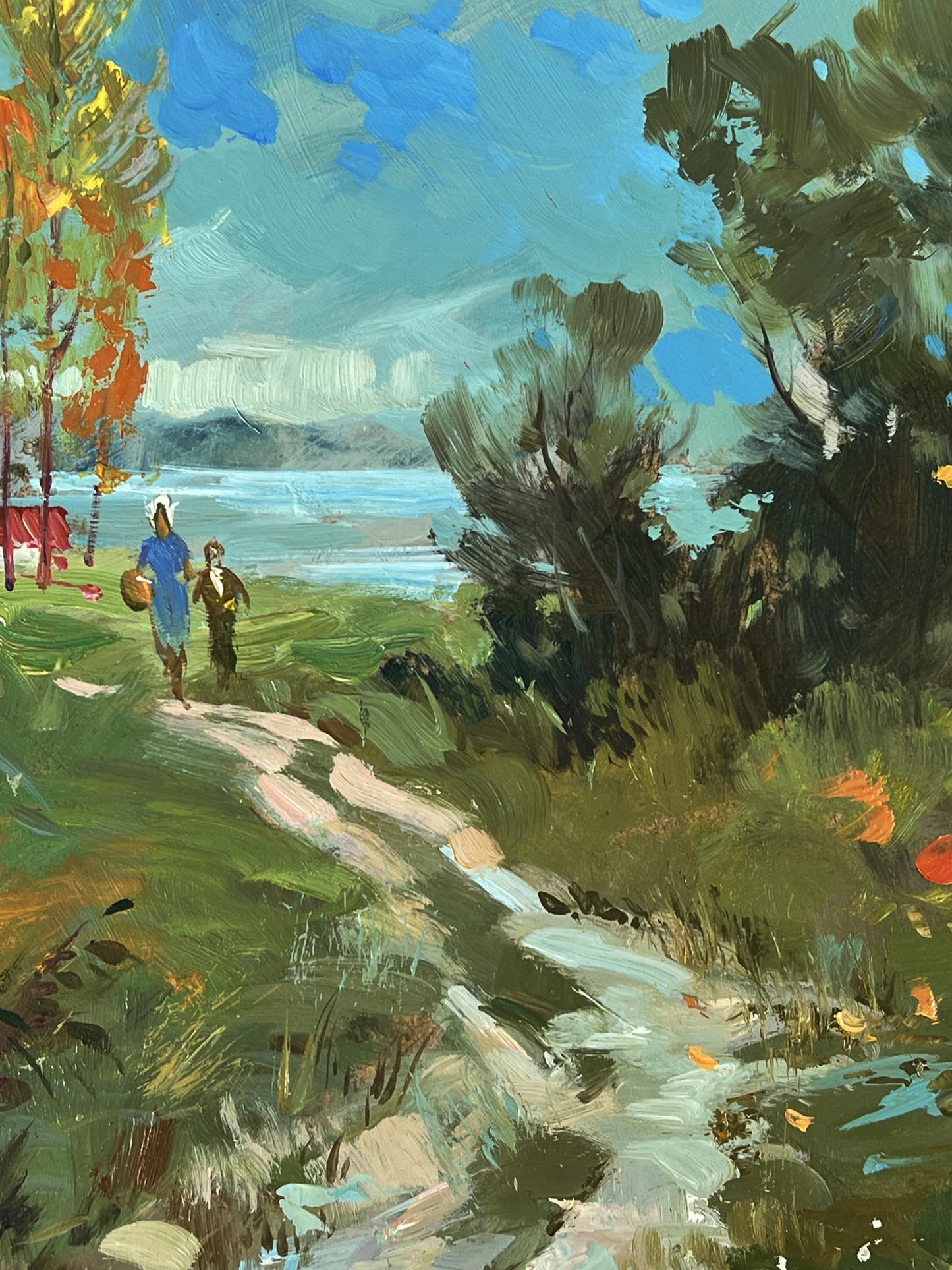 Oil painting The road to the river by Yuriy Suprunchuk vibrant path to lake