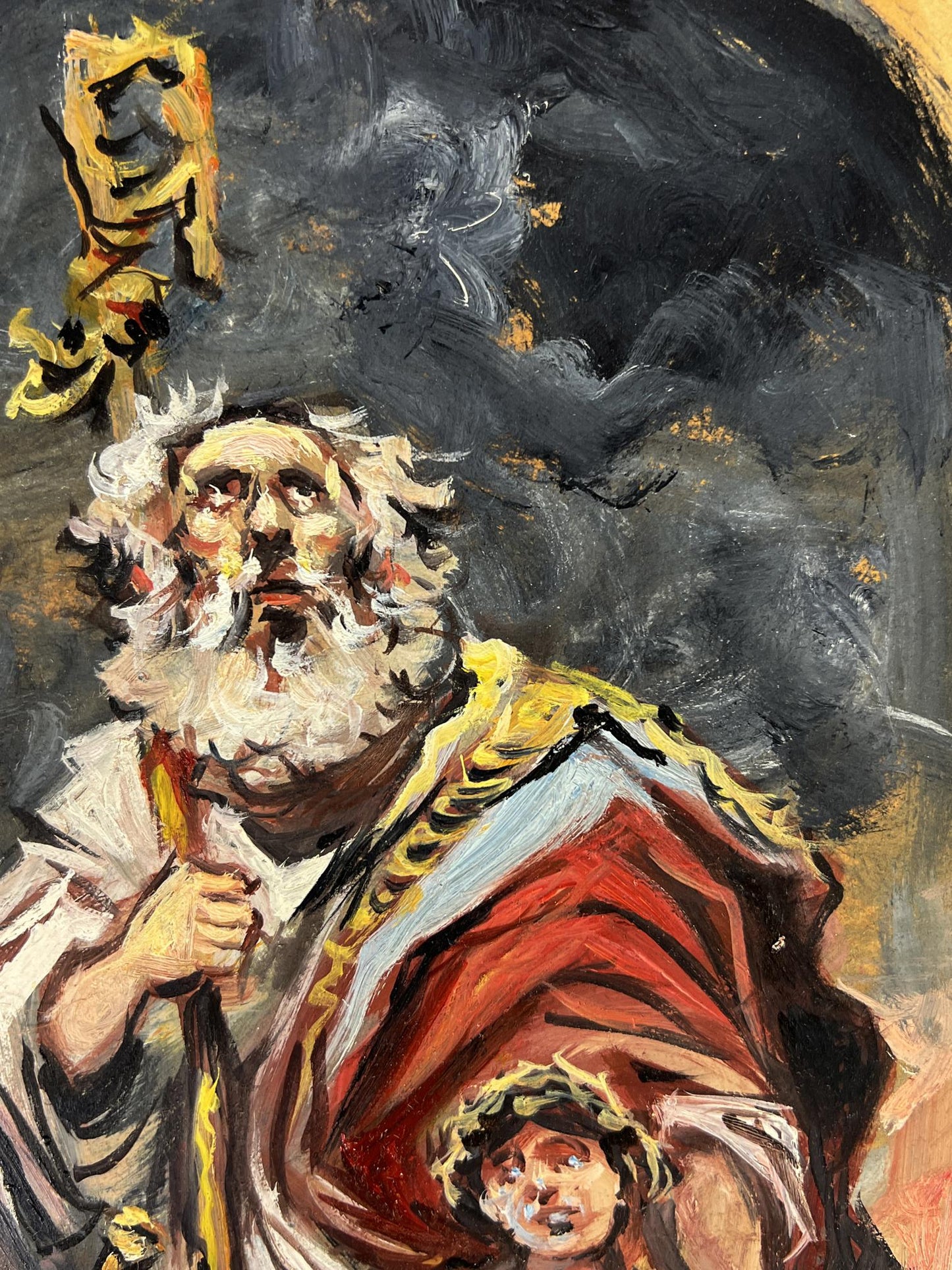 Oil painting of Father and Son by Alexander Litvinov, bearded robed figure with staff