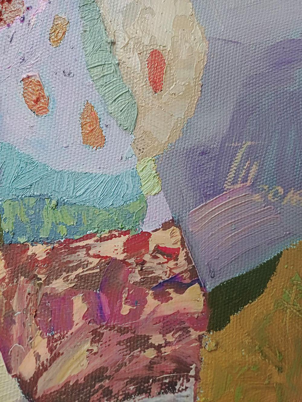 Oil painting Turkish Delight by Tatyana Shulyak in lavender teal ochre reds