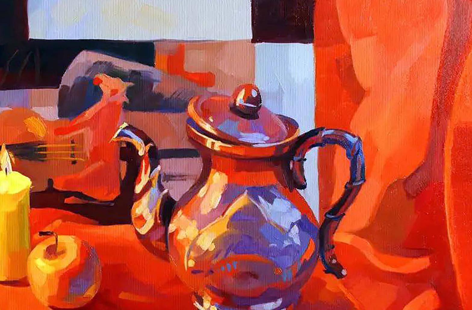 Oil painting Warm Anastasia Yaroshevich shiny copper teapot