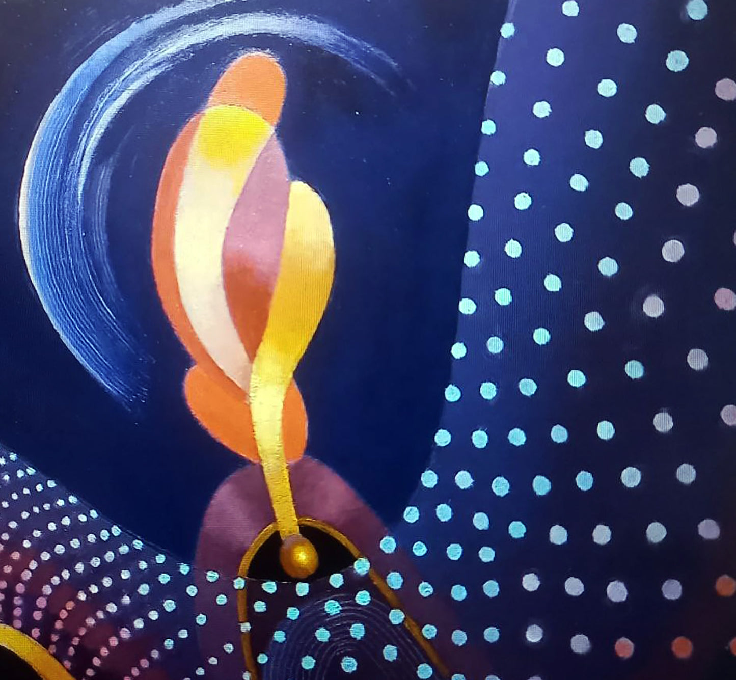 Oil painting Illuminations by Alexander Strashevich, vibrant flame on blue dotted background
