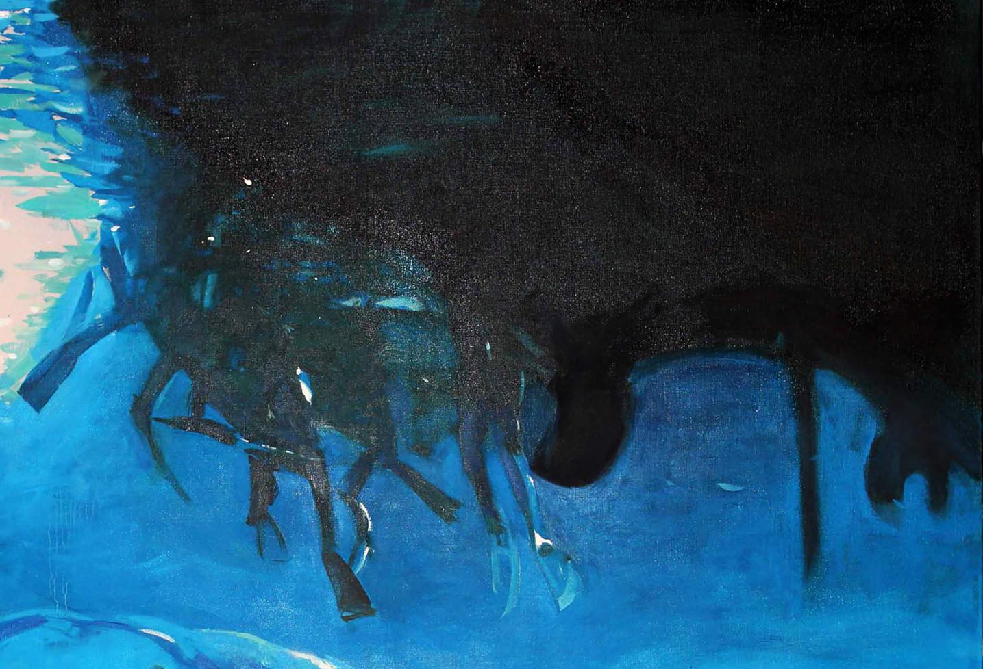 Oil painting We didnt wait by Ed Potapenkov dark dripping forms blue underwater backdrop