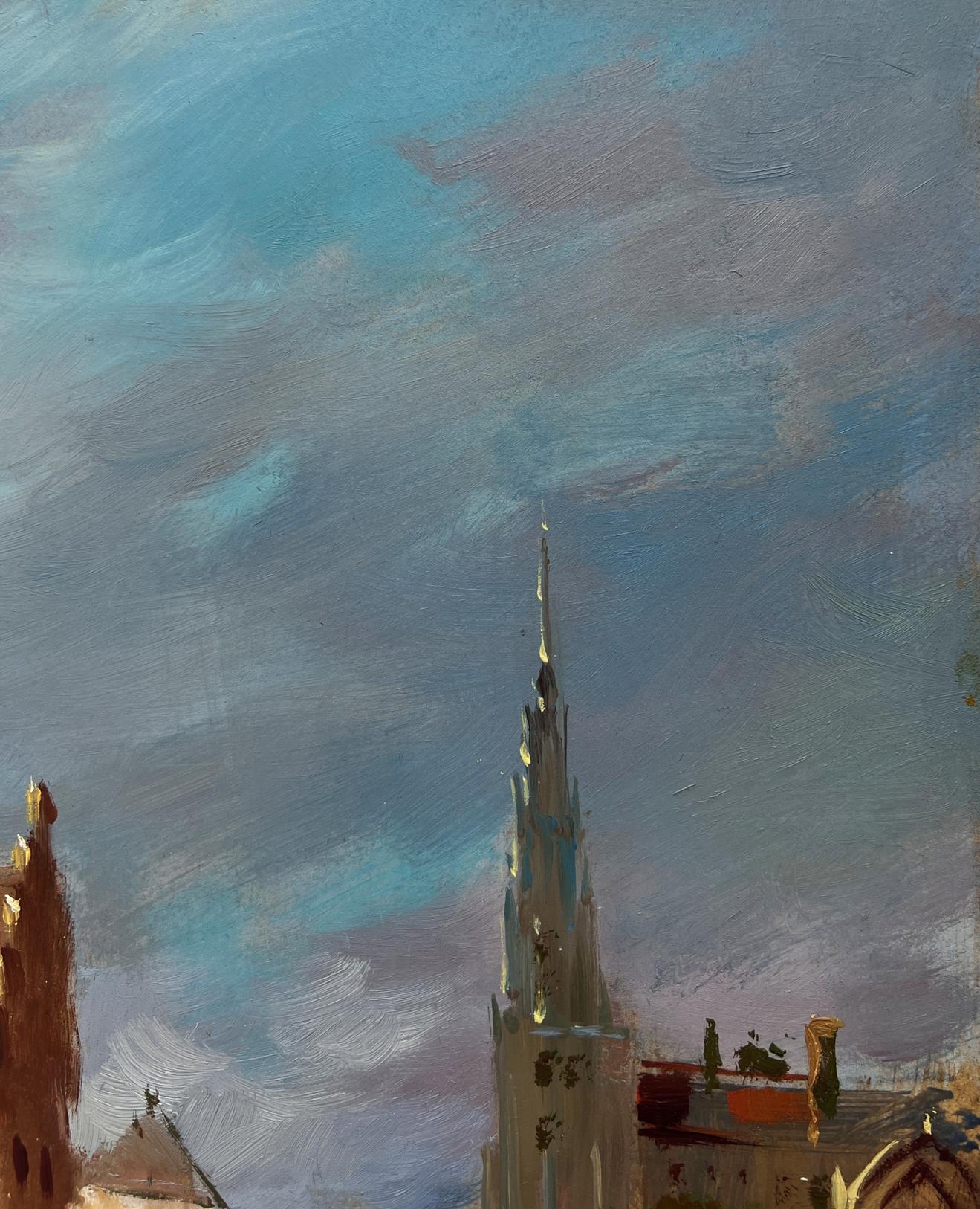 Oil painting of Venice old street by Yuriy Suprunchuk with gothic spire