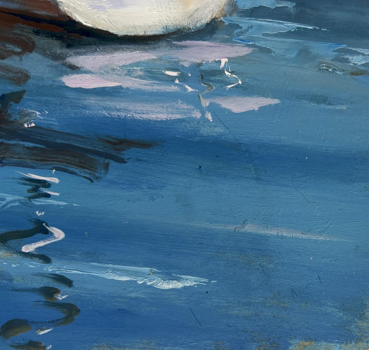 Textured blue watercolor oil painting Summer Yacht Club by Yuriy Suprunchuk