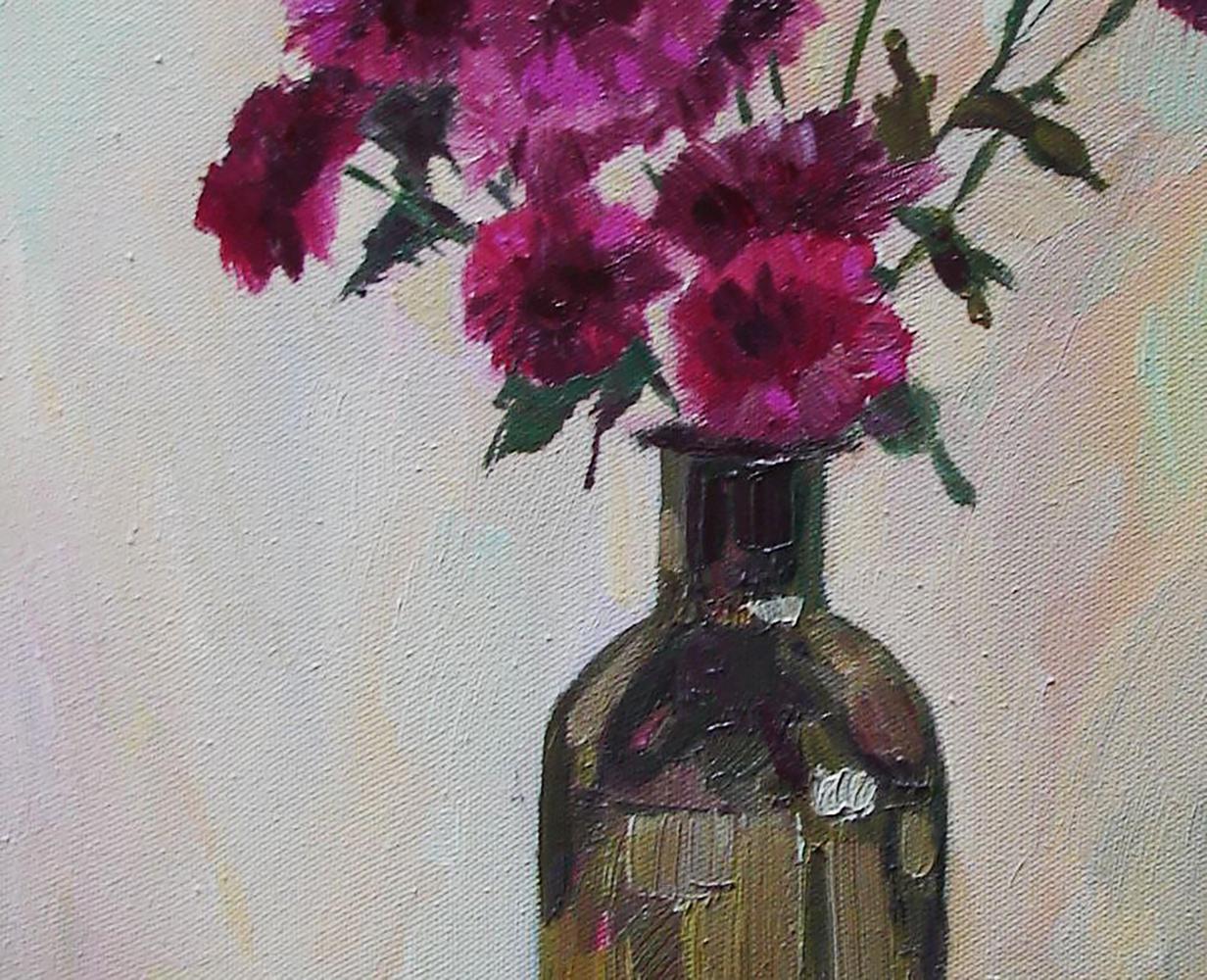 Oil painting of burgundy chrysanthemums by Tatyana Shulyak