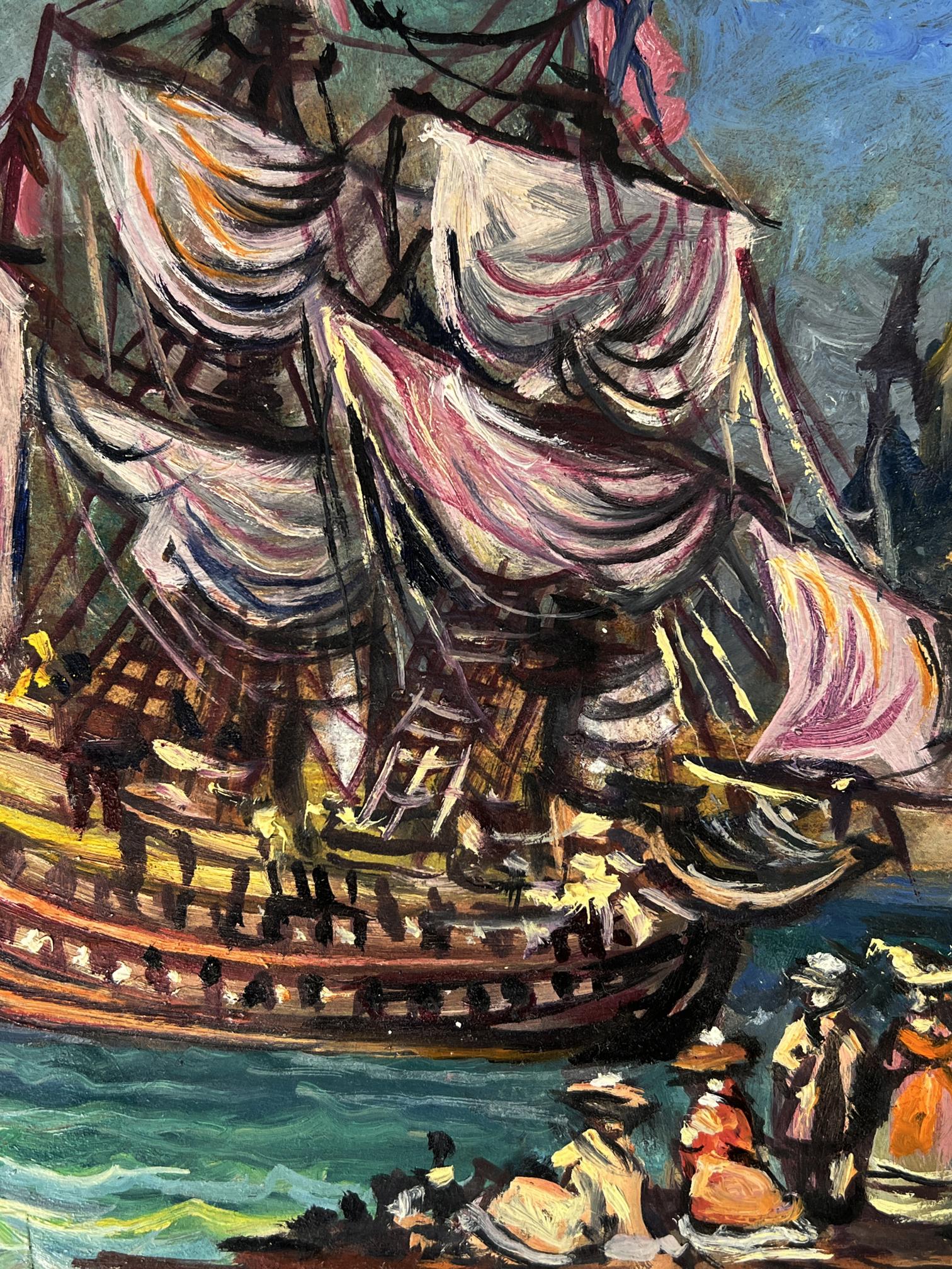 Oil painting of grand sailing ship by Alexander Arkadievich Litvinov