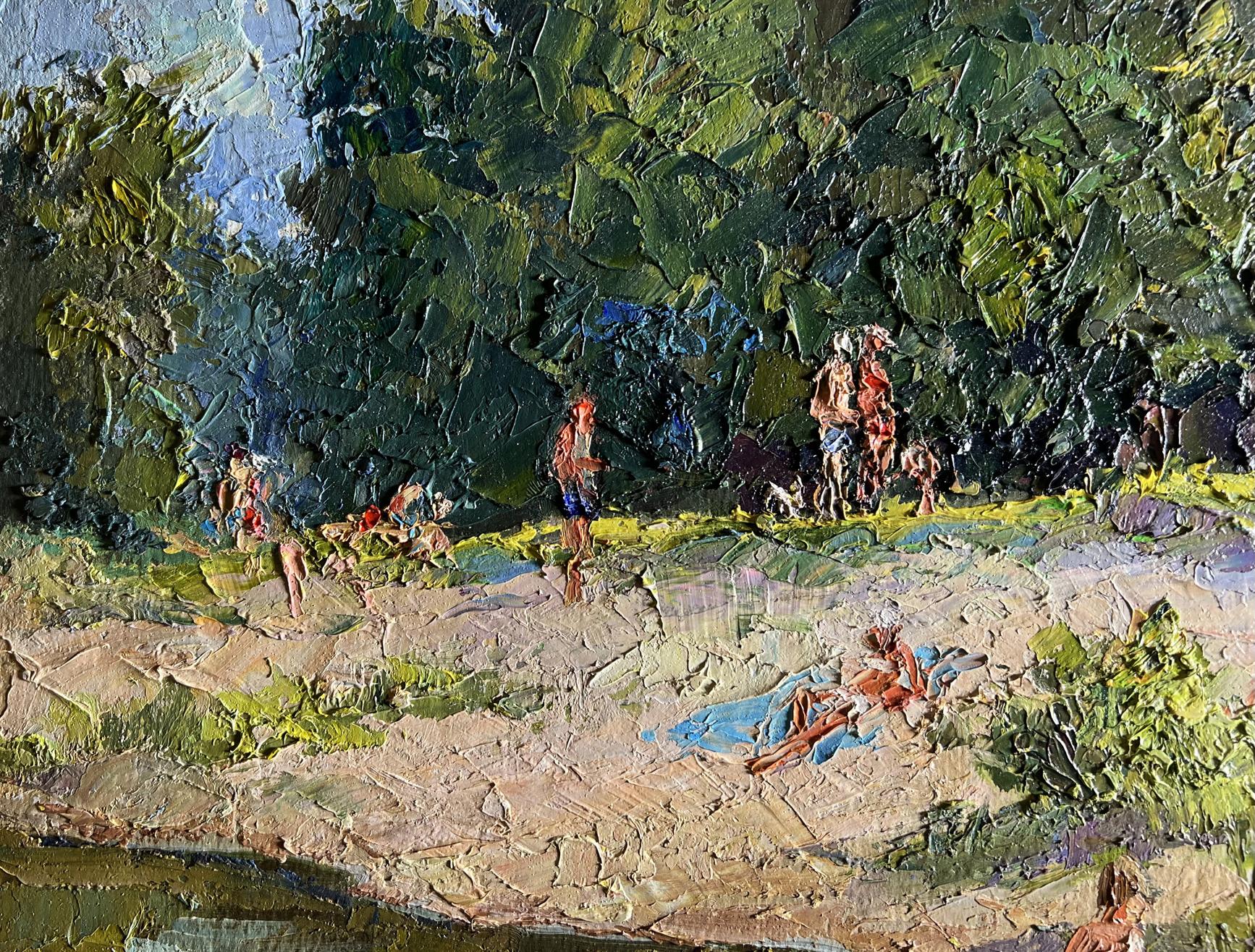 Impasto oil painting Summer vacation on the river by Boris Serdyuk