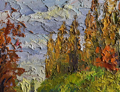 Oil painting Autumn city park by Boris Serdyuk with impasto brushstrokes