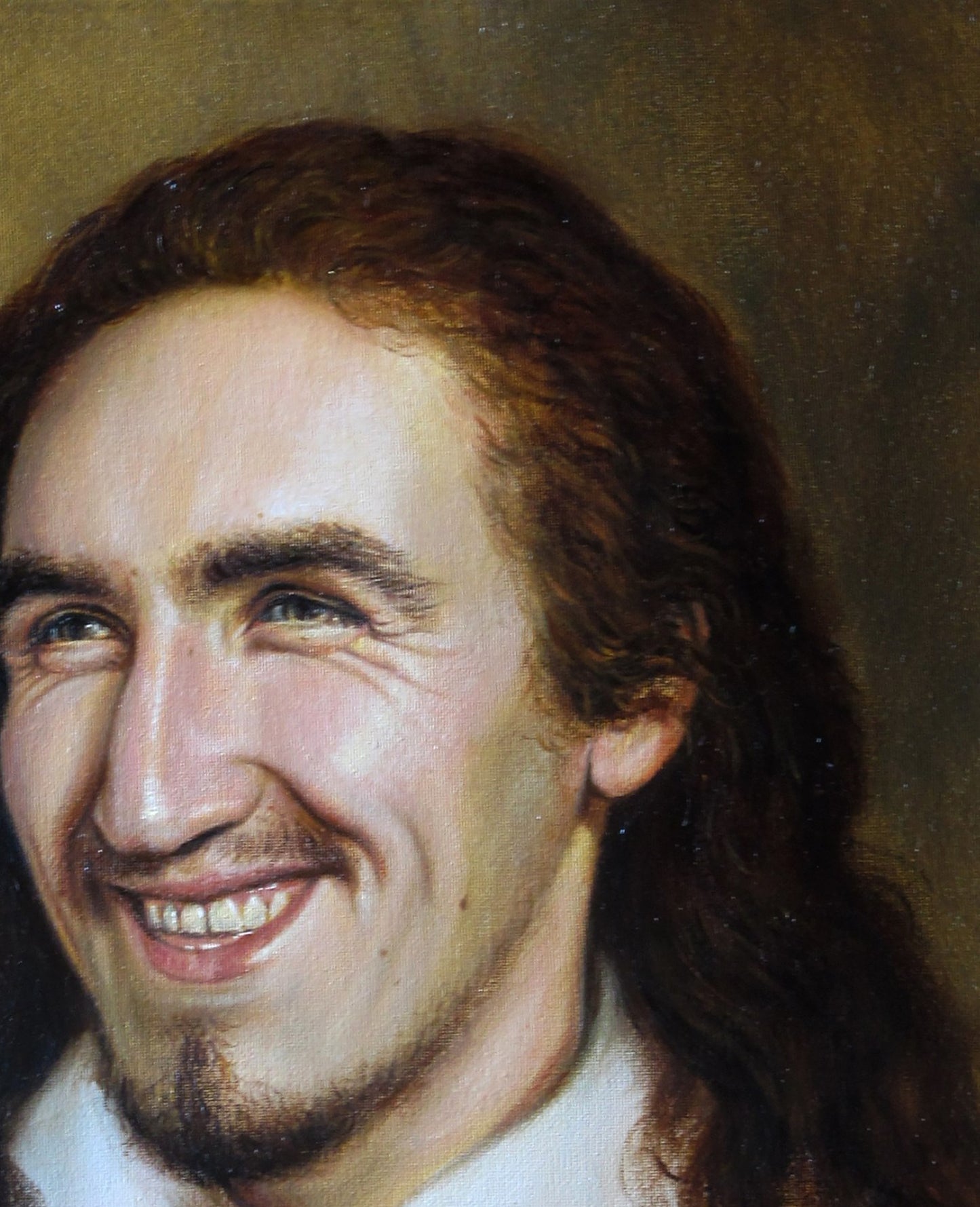Oil painting Fun time Valeriy Bulat portrait of smiling man with goatee