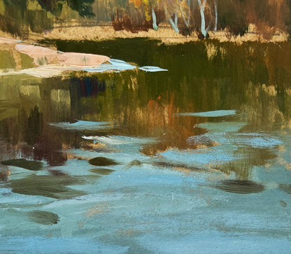 Tranquil autumn pond oil painting by Yuriy Suprunchuk, Getting out into nature