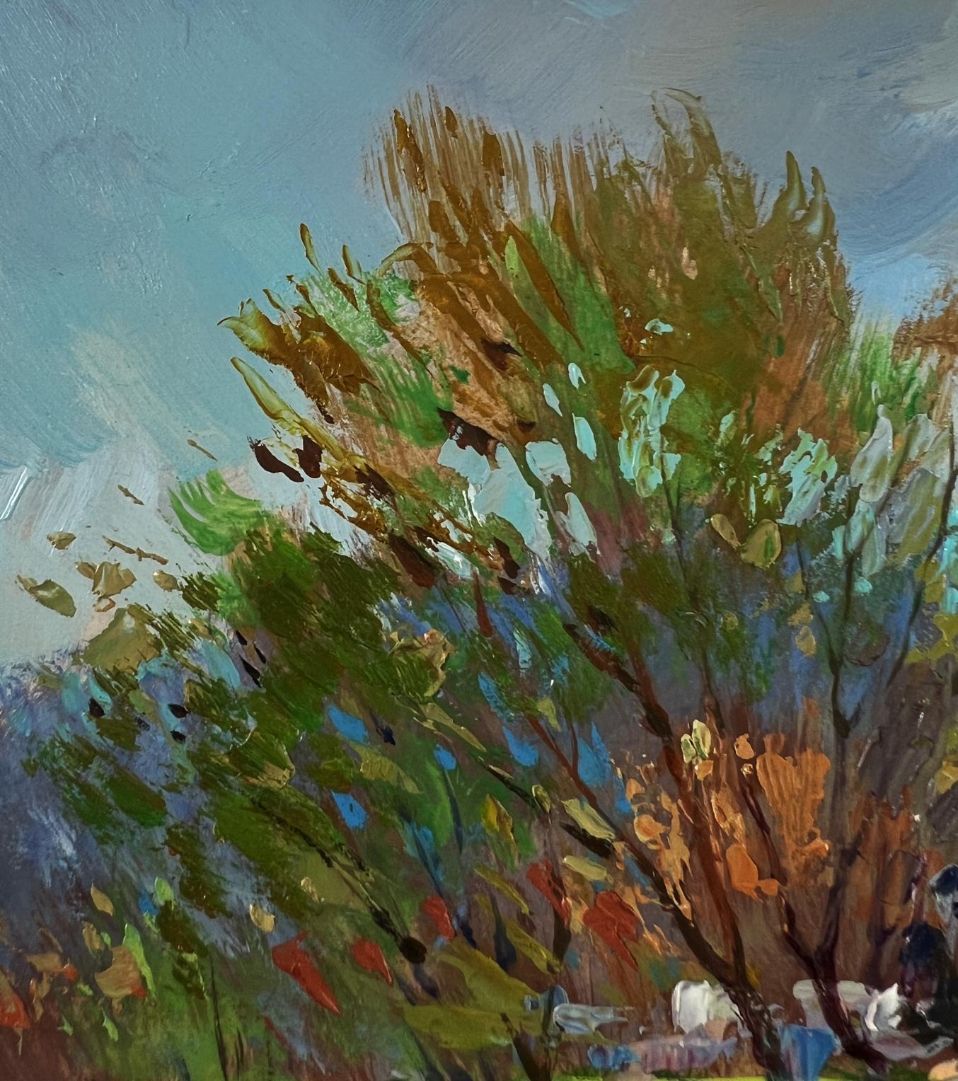 Vibrant impressionist oil painting of house in mountains by Yuriy Suprunchuk