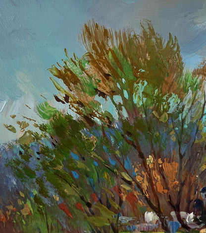 Vibrant impressionist oil painting of house in mountains by Yuriy Suprunchuk