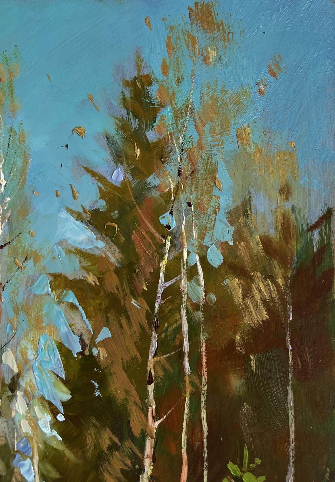 Oil painting Sunny winter forest birch trees by Yuriy Suprunchuk