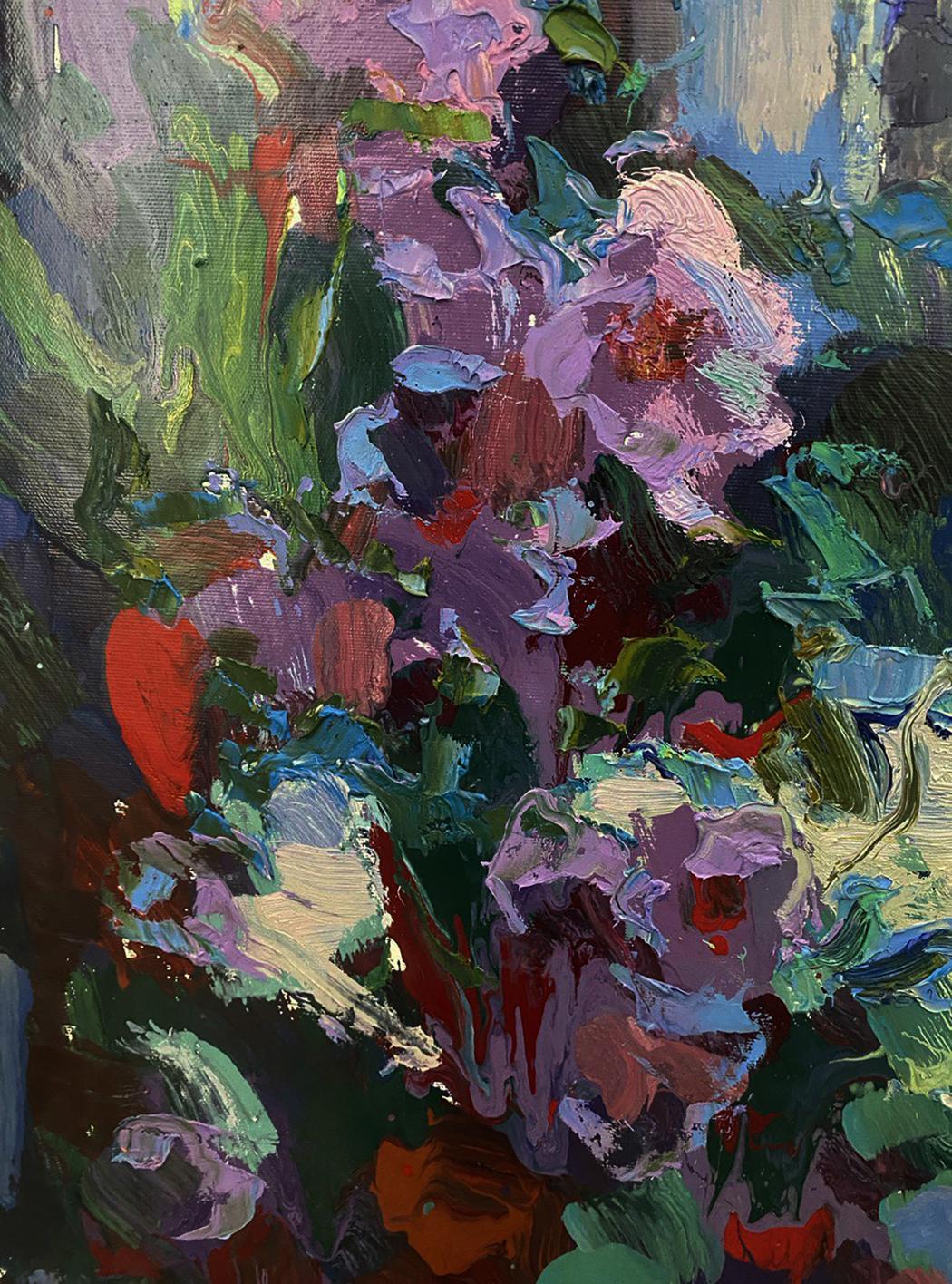 Vibrant Blooming Garden oil painting by Oksana Ivanyuk with impasto flowers