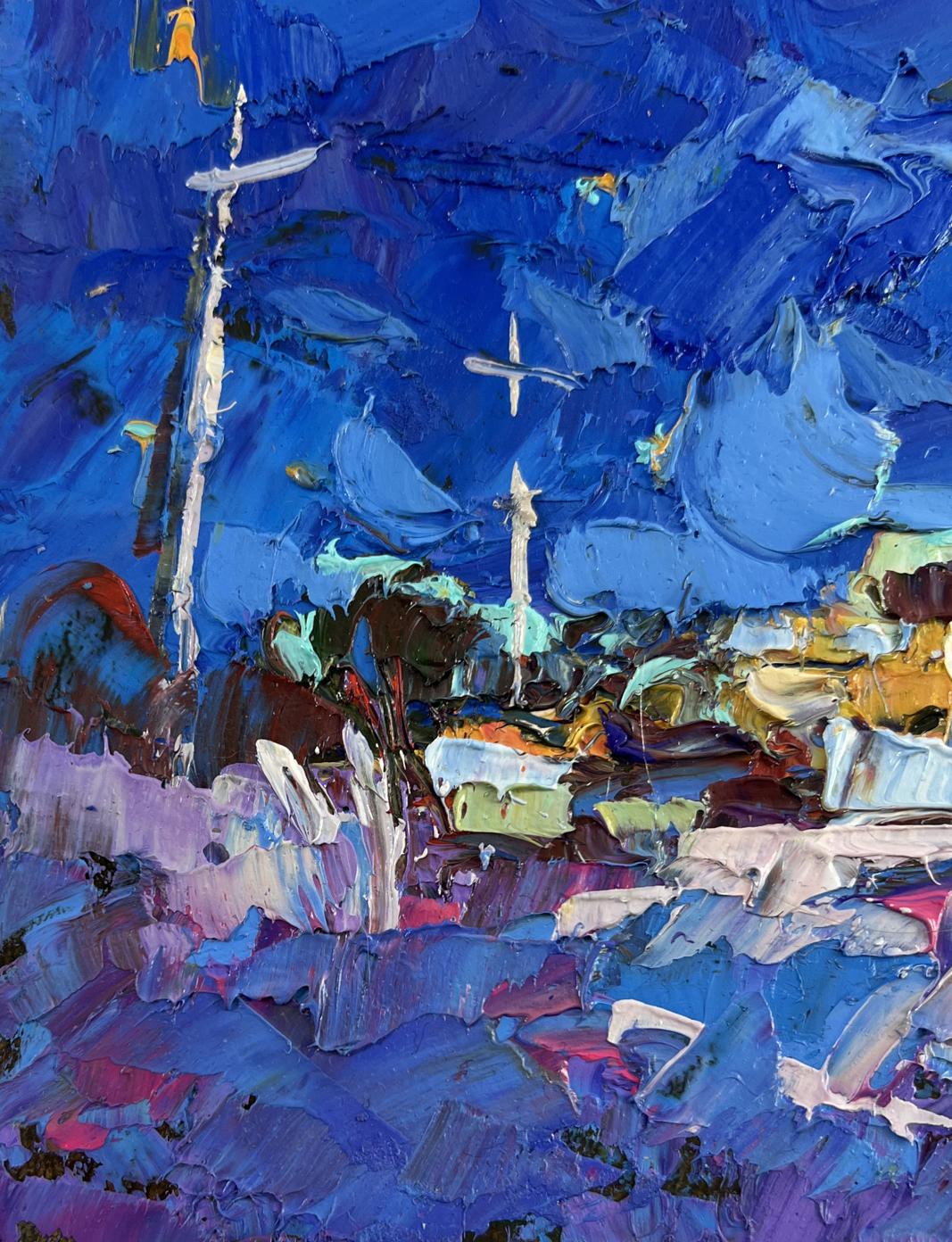 Oil painting Moonlit night over the city by Oksana Ivanyuk