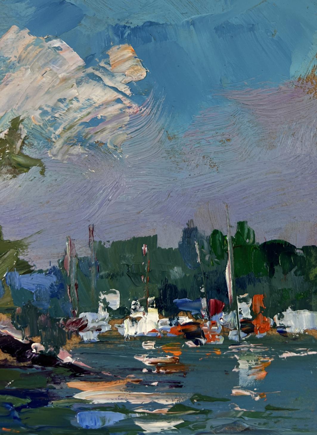 Impressionistic oil painting of summer city river by Yuriy Suprunchuk