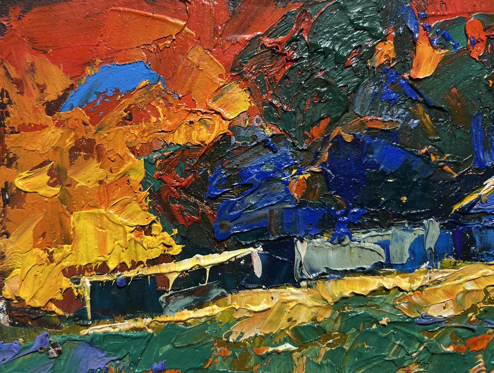 Vibrant impressionist oil painting of amazing evening sunset by Oksana Ivanyuk
