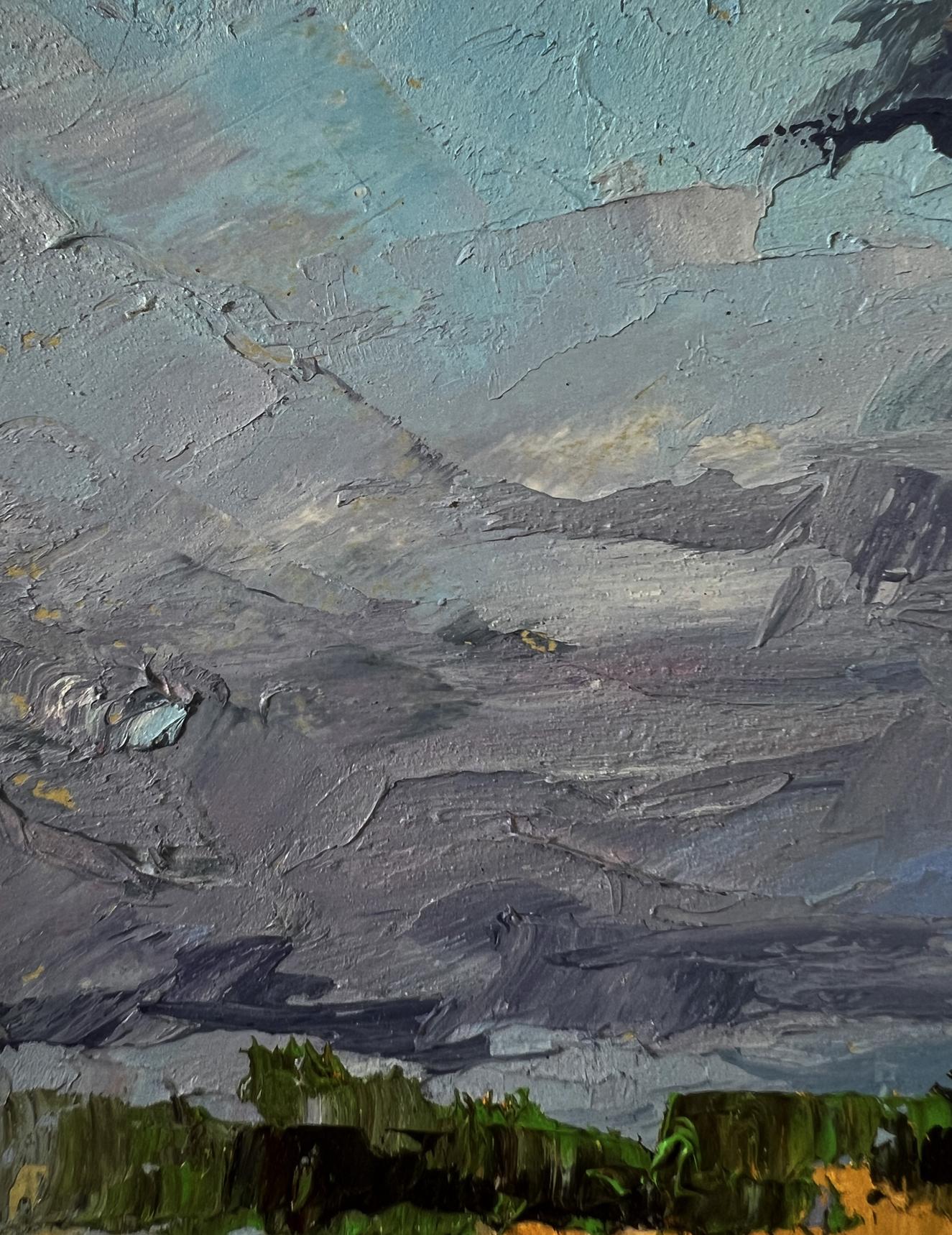 Textured oil painting of a river near a field by Boris Serdyuk