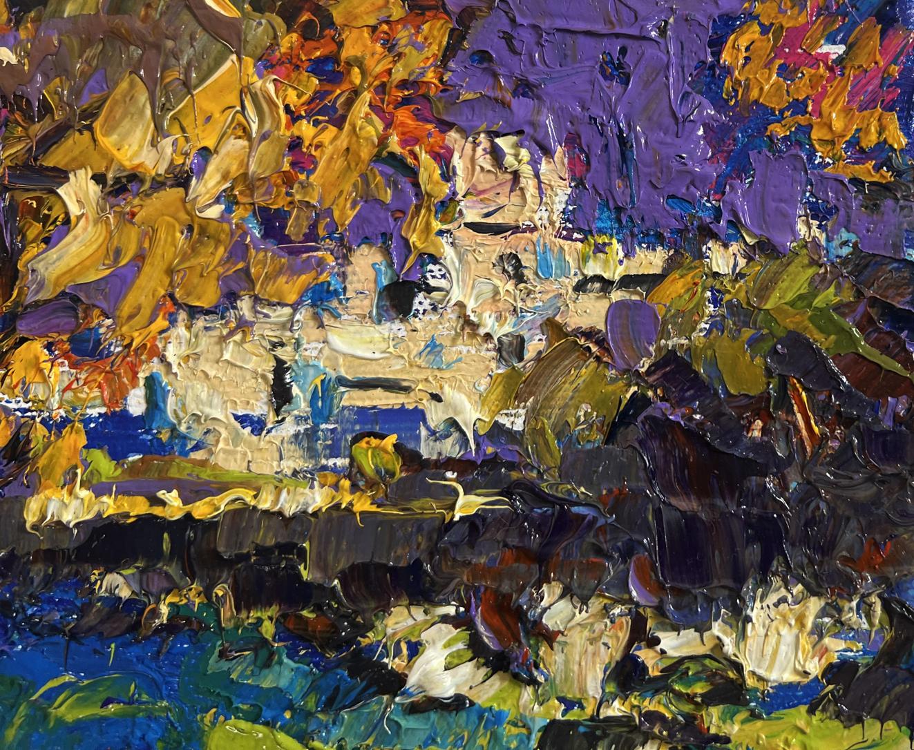 Vibrant oil painting of city autumn park by Oksana Ivanyuk