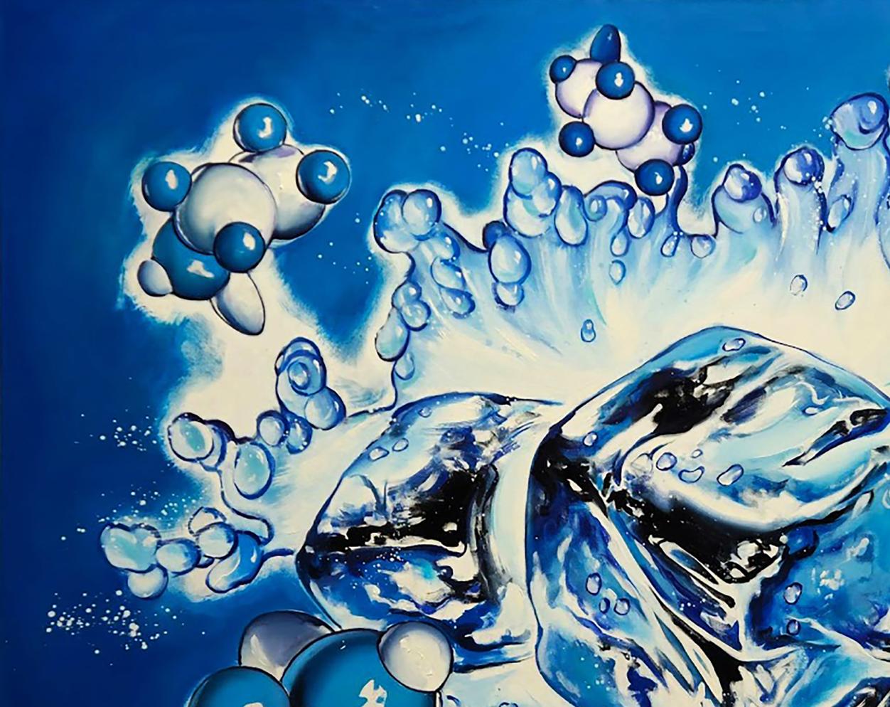 Vibrant blue white molecular ice artwork oil painting by Igor Konovalov