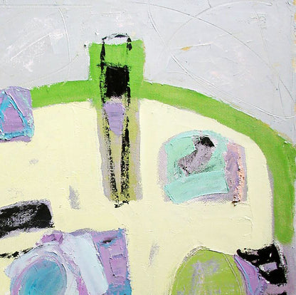 Oil painting Gentle Miro by Tatyana Shulyak with green, purple, black strokes