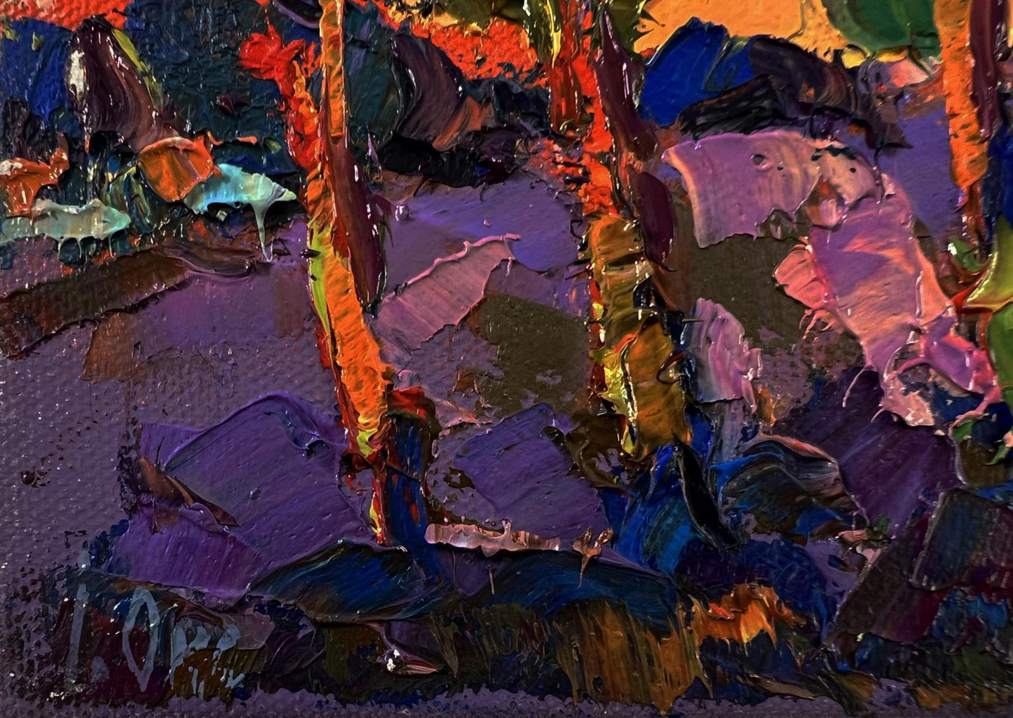 Oil painting Orange sunset behind the trees by Oksana Ivanyuk