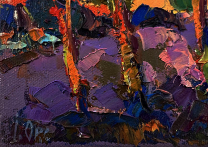 Oil painting Orange sunset behind the trees by Oksana Ivanyuk
