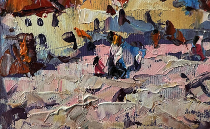 Oil painting Heat in the Old Town by Oleksiy Ivanyuk with impasto strokes
