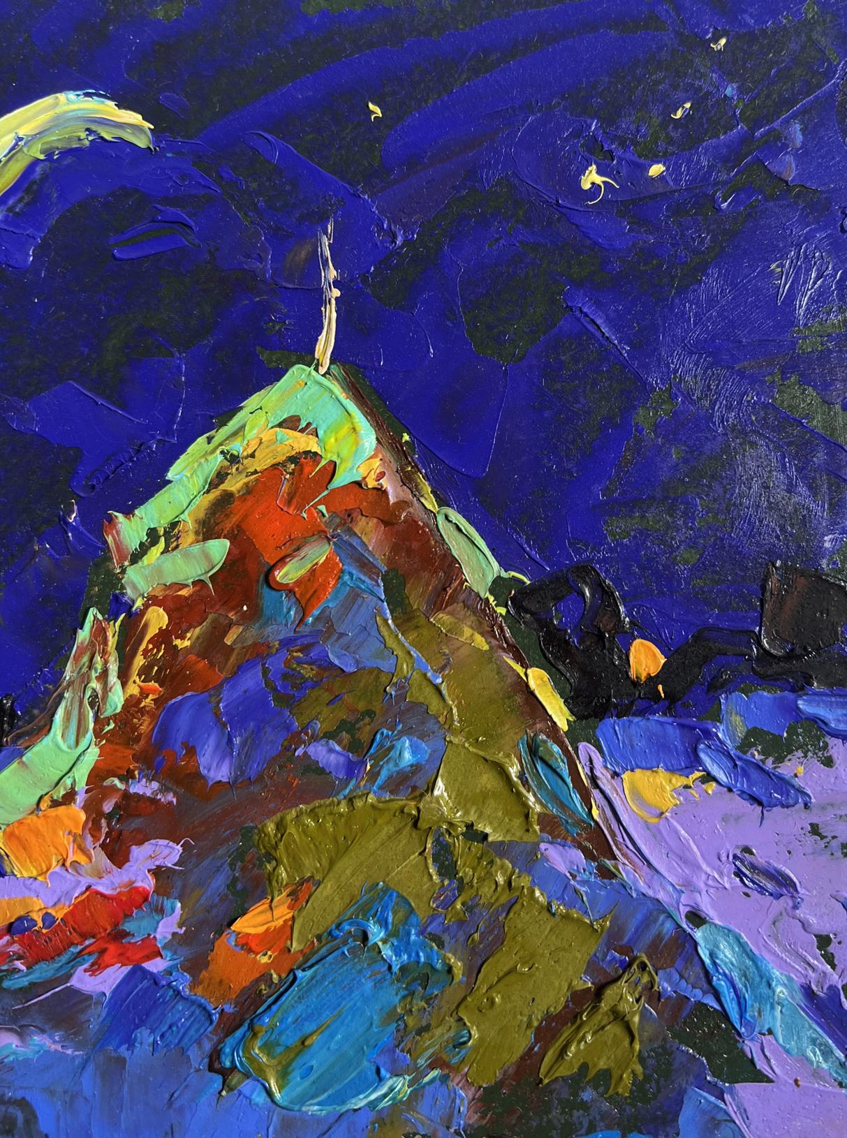 Oil painting Moonlit Night in the Field by Oleksiy Ivanyuk vibrant mountain peak