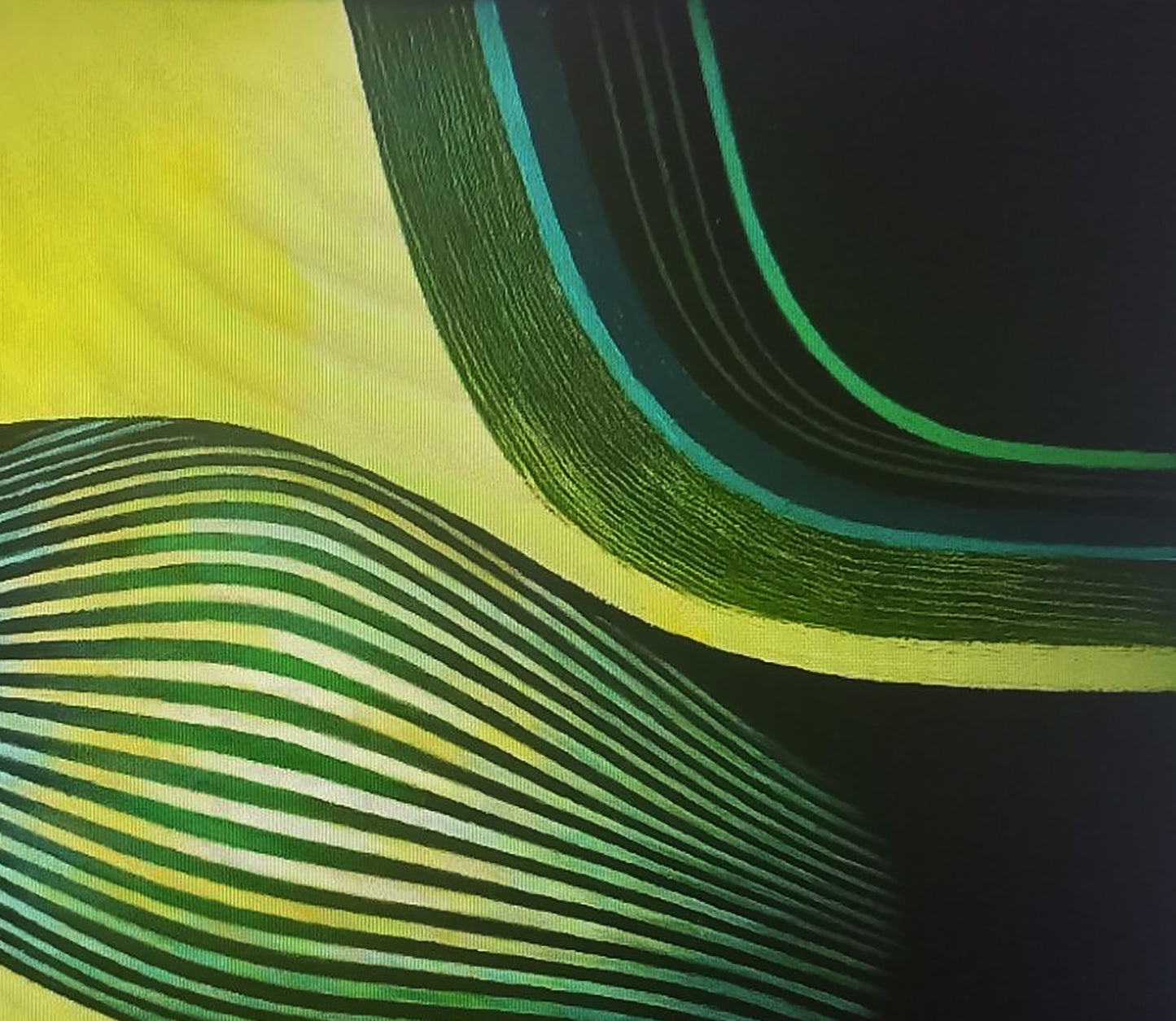 Oil painting of vibrant green yellow woven stripes by Alexander Strashevich