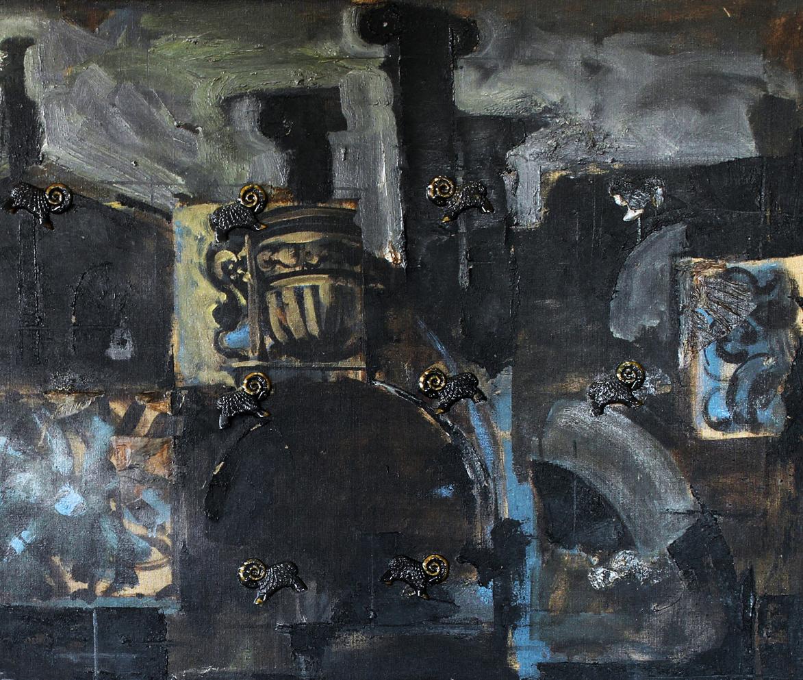 Abstract expressionist oil painting City under siege by Ed Potapenkov