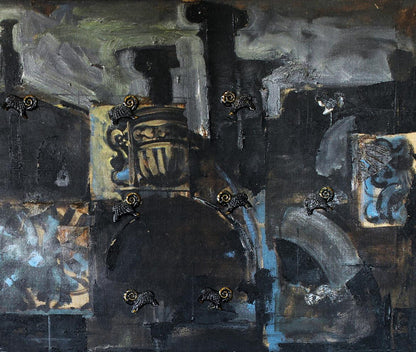 Abstract expressionist oil painting City under siege by Ed Potapenkov