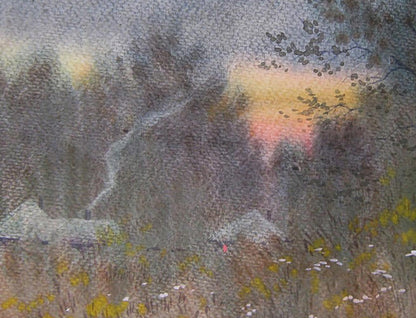 Watercolor painting Autumn evening in misty forest by Valery Savenets