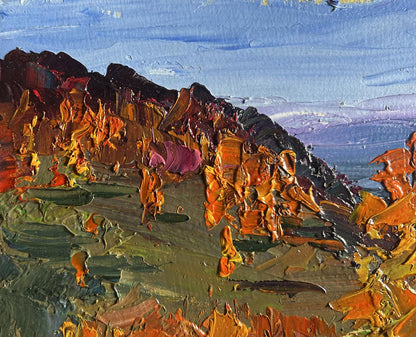 Oil painting Golden Mountain Fields by Boris Serdyuk, textured impasto landscape