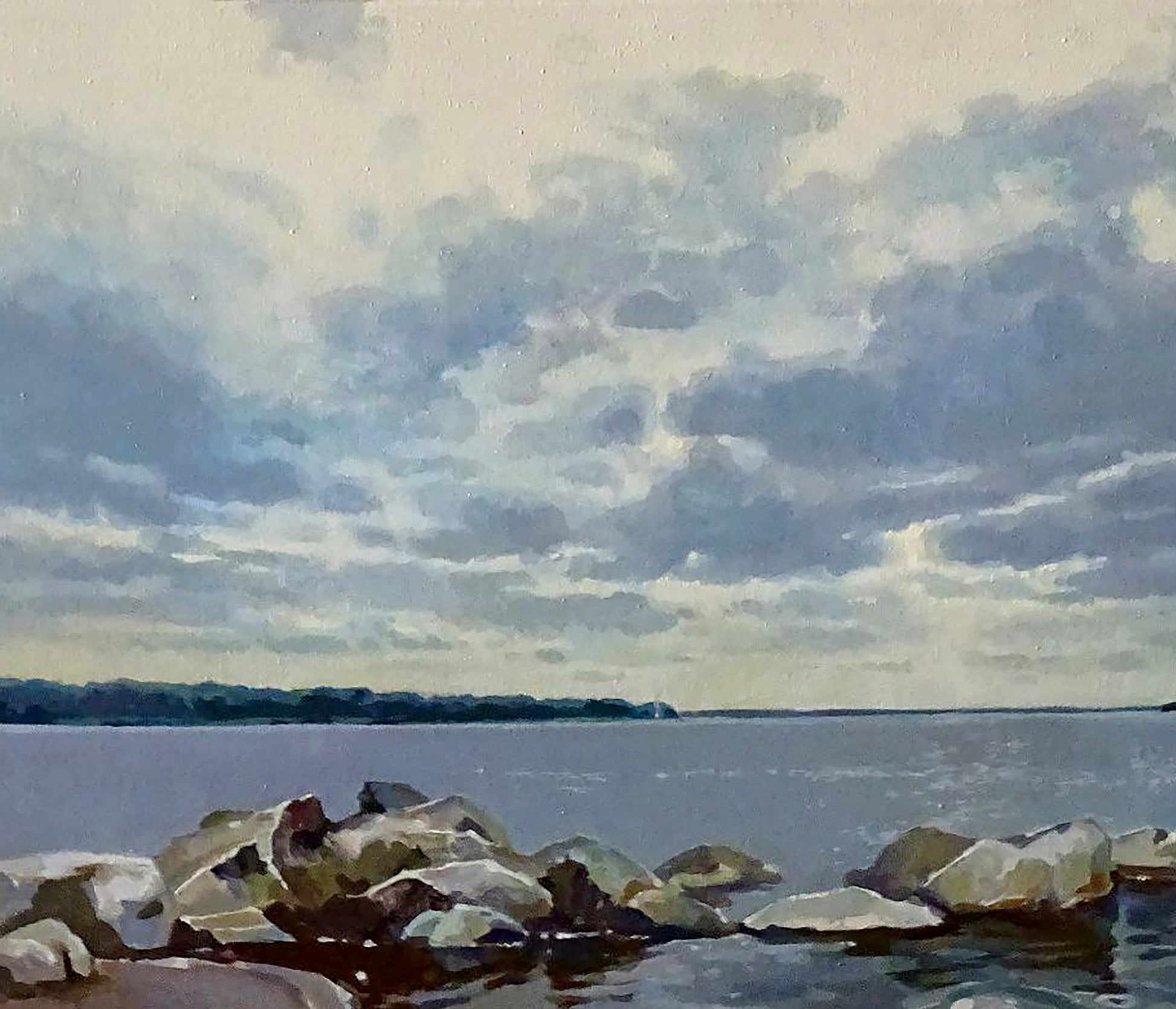 Serene Cloudy Anastasia Yaroshevich oil painting of tranquil lakeside