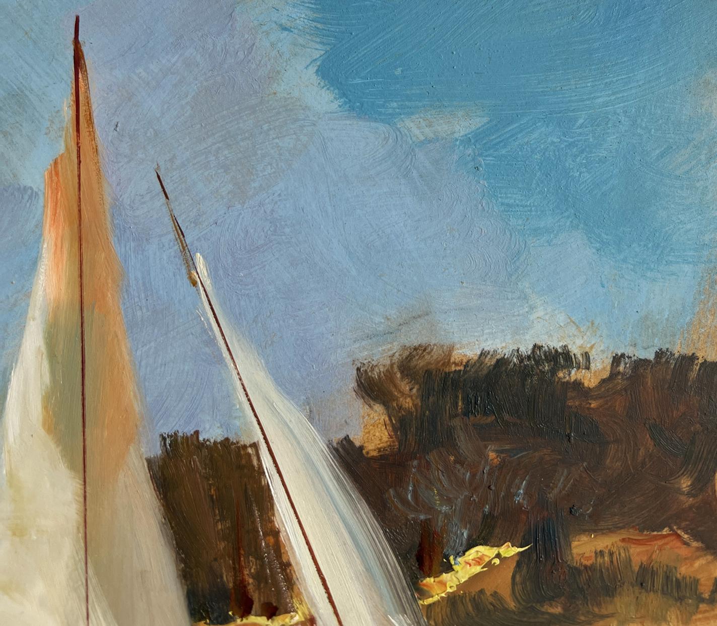 Oil painting of tall white sailboat Sailing on a yacht by Yuriy Suprunchuk