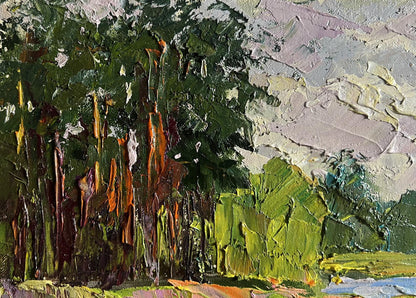 Oil painting In the summer forest by Boris Serdyuk, textured forest scene