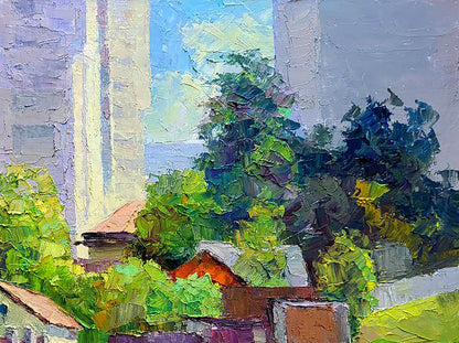 Vibrant impressionist oil painting Along the city street by Boris Serdyuk